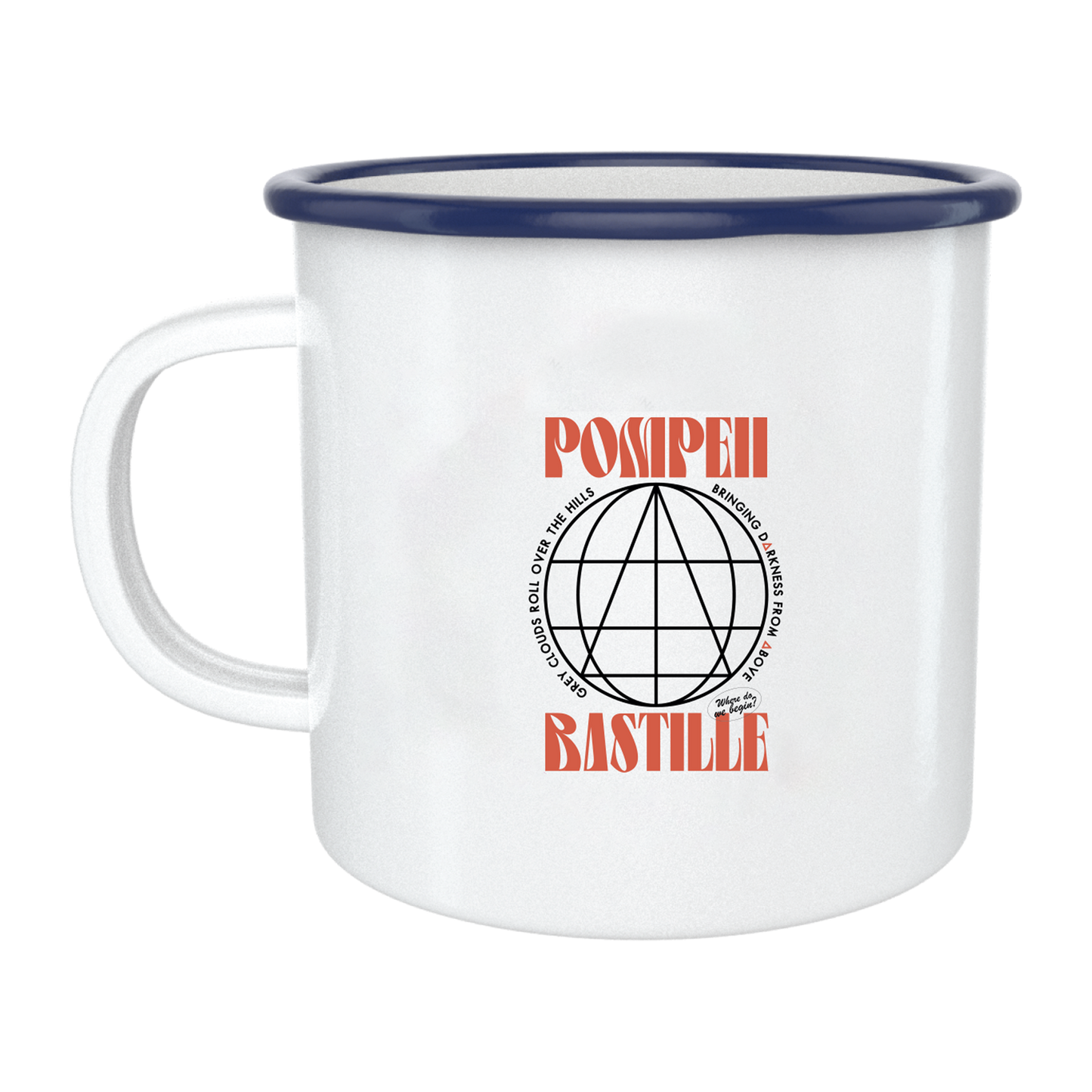 POMPEII TRIANGLE WHITE ENAMEL MUG