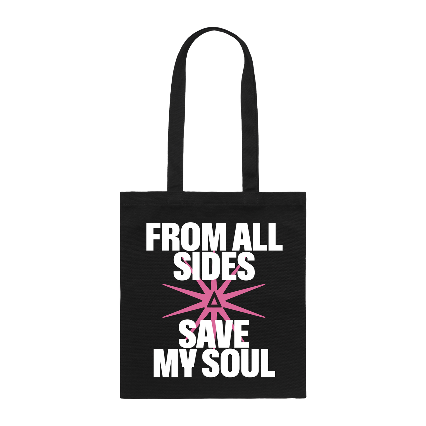 FROM ALL SIDES SAVE MY SOUL BLACK TOTE BAG