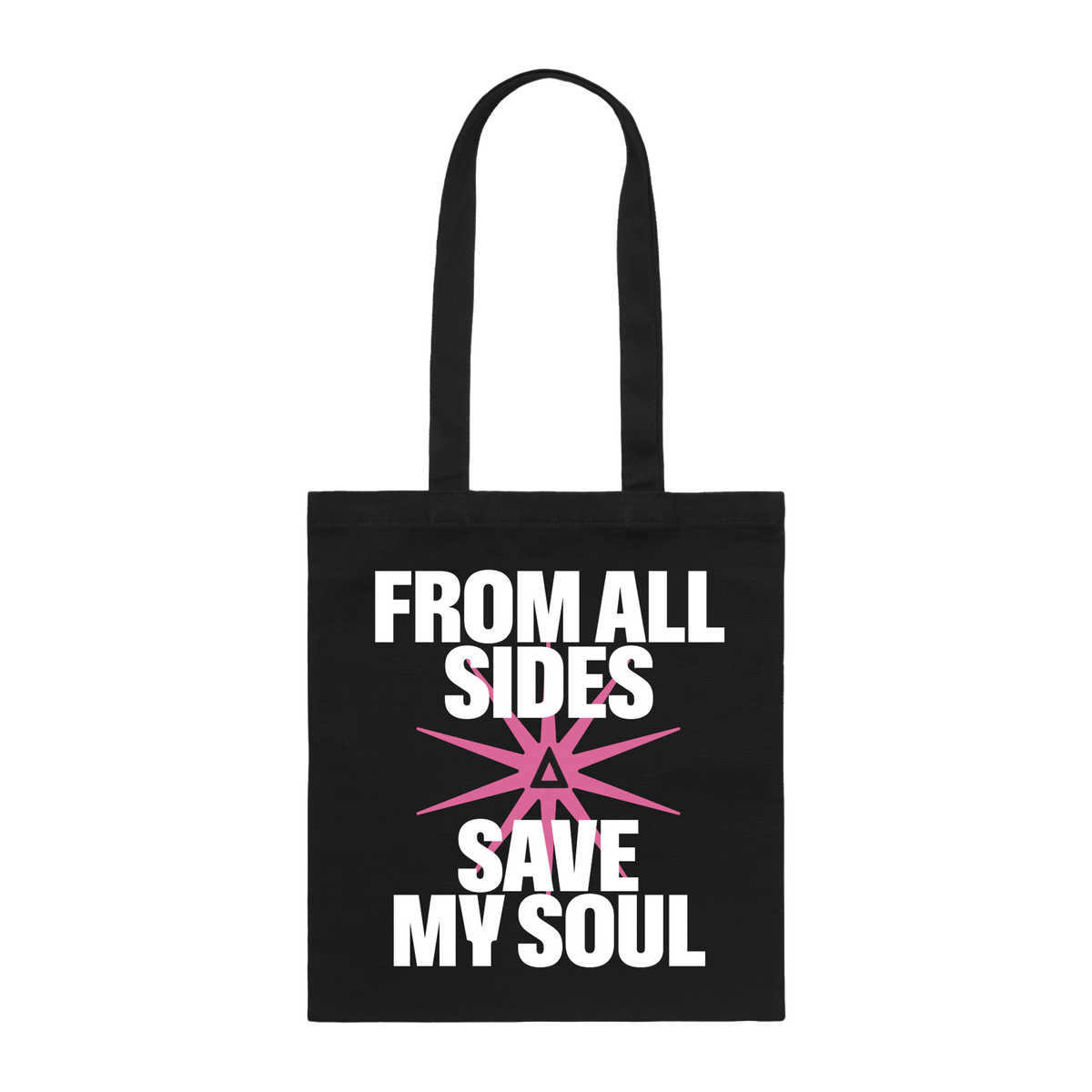 FROM ALL SIDES SAVE MY SOUL BLACK TOTE BAG