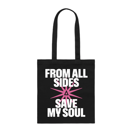 FROM ALL SIDES SAVE MY SOUL BLACK TOTE BAG